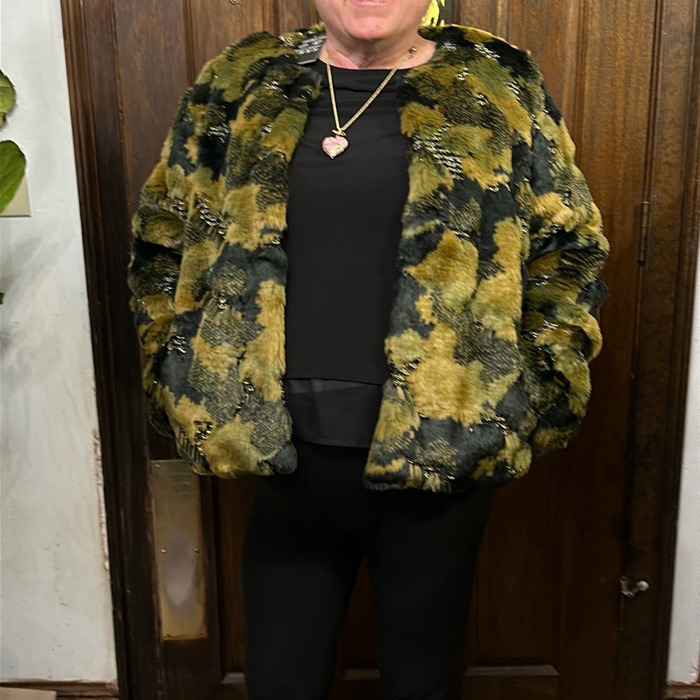 Donna Saylors Fabulous Furs Camo Faux Fur Jacket